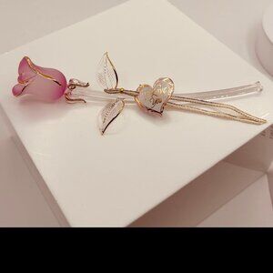 I Love You Pink Rose Glass Figurine Romantic Gift Sentimental Decor